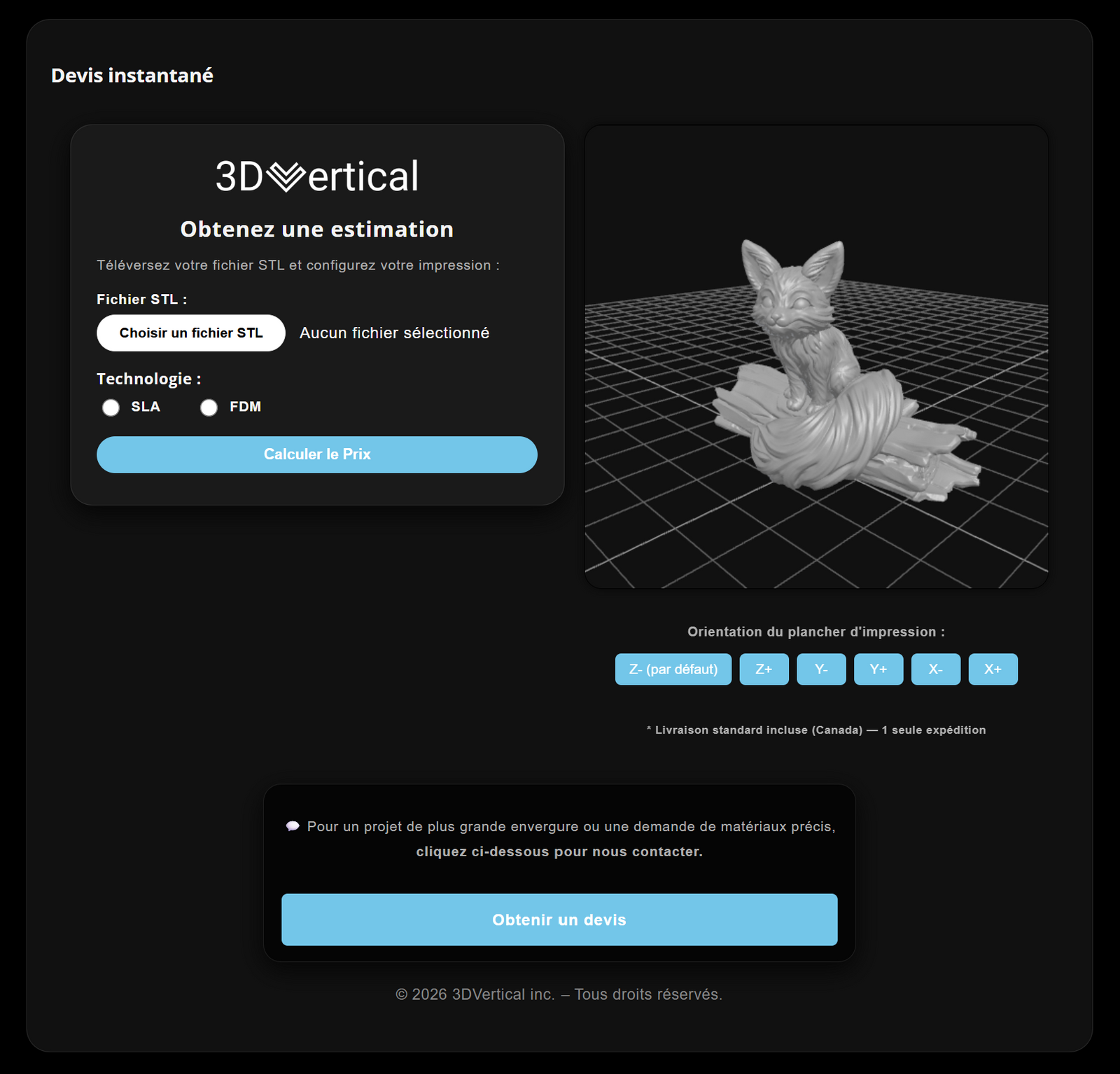Développement de l'application devis de production 3DVertical